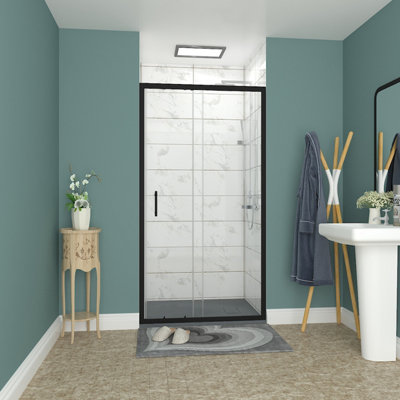 Rinse bathrooms Rinse 1000mm Single Sliding Shower Door Black Profile With 1200X1000mm Anthracite Shower Tray&waste
