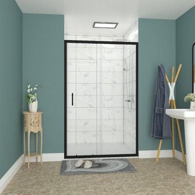 Rinse bathrooms Rinse 1200mm Single Sliding Shower Door Black Profile With 1200X900mm White Shower Tray&waste