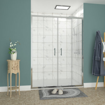 B&Q -  Rinse 1400mm Double Sliding Shower Door Chrome Profile With 1400X900mm White Shower Tray&waste