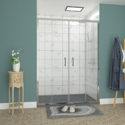 B&Q -  Rinse 1400mm Double Sliding Shower Door Chrome Profile With 1400X900mm Anthracite Shower Tray&waste