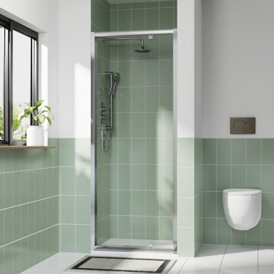 Rinse bathrooms Rinse 700mm Pivot Door Chrome Profile With 900X700mm White Shower Tray&waste from B&Q