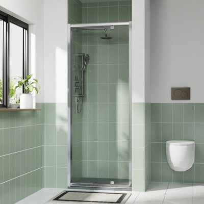 Rinse bathrooms Rinse 700mm Pivot Door Chrome Profile With 900X700mm Anthracite Shower Tray&waste from B&Q