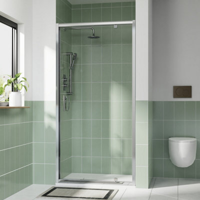 Rinse Bathrooms Rinse 900Mm Pivot Door Chrome Profile With 1100X900mm Shower Tray&Waste White