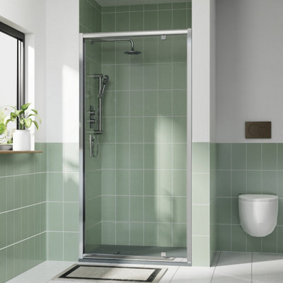 Rinse bathrooms Rinse 900mm Pivot Door Chrome Profile With 900X700mm Anthracite Shower Tray&waste from B&Q