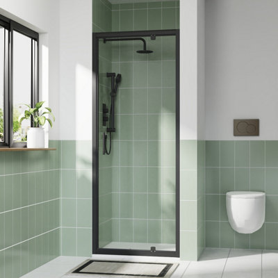 Rinse bathrooms Rinse 700mm Pivot Door Black Profile With 900X700mm White Shower Tray&waste from B&Q