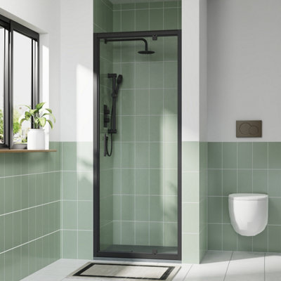 Rinse bathrooms Rinse 700mm Pivot Door Black Profile With 900X700mm Anthracite Shower Tray&waste from B&Q
