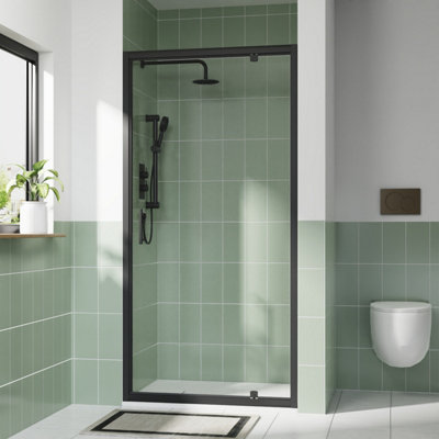 Rinse Bathrooms Black/White Rinse 900Mm Pivot Door Profile With 1100X900mm Shower Tray&Waste