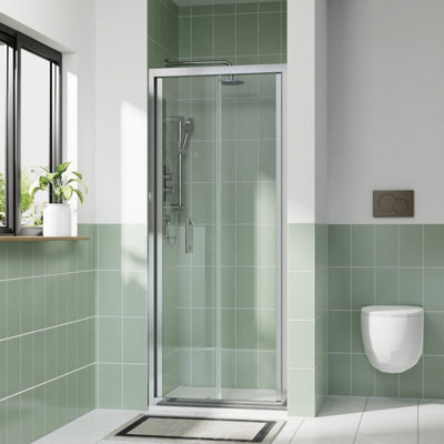 Rinse bathrooms Rinse 700mm Bi-Fold Door Chrome Profile With 900X700mm White Shower Tray&waste from B&Q
