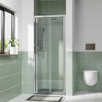 Rinse bathrooms Rinse 700mm Bi-Fold Door Chrome Profile With 900X700mm Anthracite Shower Tray&waste from B&Q