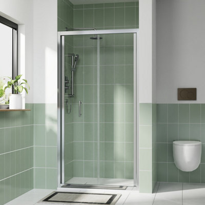 B&Q -  Rinse 1000mm Bi-Fold Door Chrome Profile With 1000X800mm White Shower Tray&waste