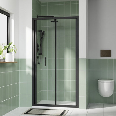 B&Q -  Rinse 1000mm Bi-Fold Door Black Profile With 1000X800mm White Shower Tray&waste