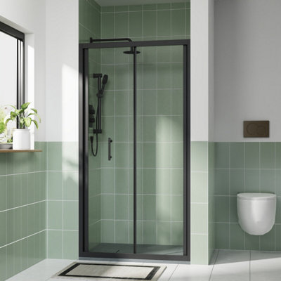 Rinse bathrooms Rinse 1000mm Bi-Fold Door Black Profile With 1200X1000mm Anthracite Shower Tray&waste
