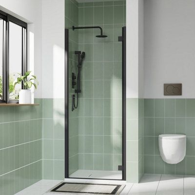 Rinse bathrooms Rinse 700mm Hinged Door Black Profile With 900X700mm White Shower Tray&waste from B&Q