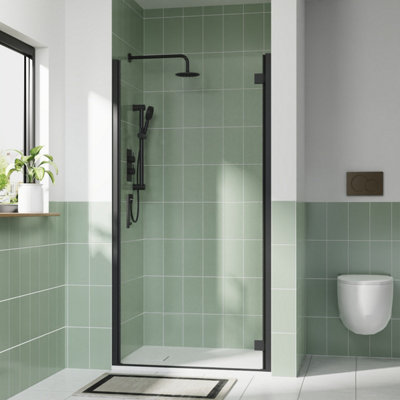 Rinse Bathrooms Black/White Rinse 900Mm Hinged Door Profile With 1100X900mm Shower Tray&Waste