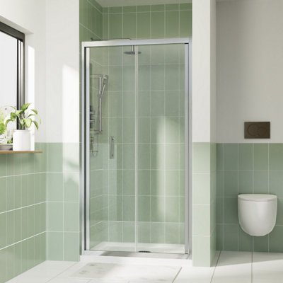Rinse bathrooms Rinse 1100mm Bifold Shower Door 6mm Clean Glass Shower Enclosure Reversible Folding Shower Cubicle Door Polished Chrome Frame from B&Q