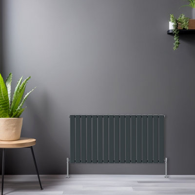 Rinse Bathrooms Horizontal 600X1156mm Flat Panel Column Designer Radiator Anthracite Single Radiators Central Heating from B&Q