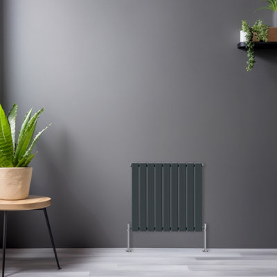 B&Q -  Horizontal 600X612mm Flat Panel Column Designer Radiator Anthracite Single Radiators Central Heating