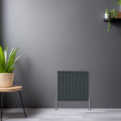 B&Q -  Horizontal 600X612mm Flat Panel Column Designer Radiator Anthracite Double Radiators Central Heating