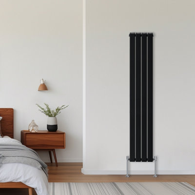 Rinse Bathrooms Vertical Radiators 1800X272mm Flat Panel Column Designer Radiator Black Double Radiators Central Heating