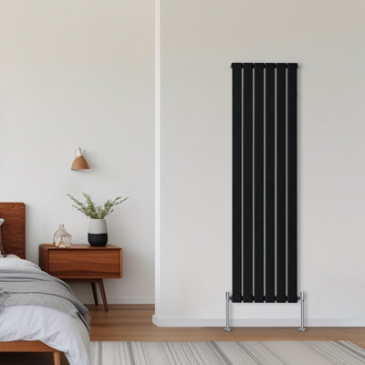 Rinse Bathrooms Vertical Radiators 1800X408mm Flat Panel Column Designer Radiator Black Single Radiators Central Heating