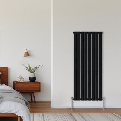 Rinse Bathrooms Vertical Radiators 1600X544mm Flat Panel Column Designer Radiator Black Single Radiators Central Heating