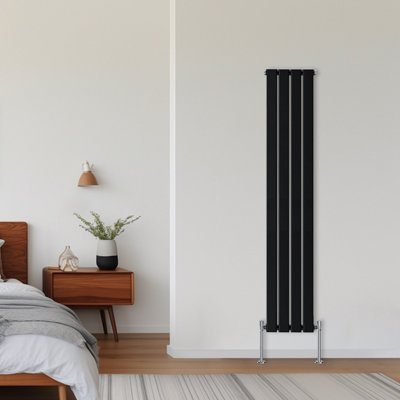 Rinse Bathrooms Vertical Radiators 1800X272mm Flat Panel Column Designer Radiator Black Single Radiators Central Heating