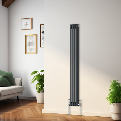 Rinse Bathrooms Traditional Radiator Anthracite Vertical Double Column Cast Iron Radiators Grey Tall Central Heating 1500X200mm from B&Q