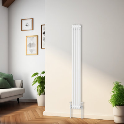 Rinse Bathrooms Traditional Radiator White Vertical Double Column Cast Iron Radiators Tall Central Heating 1500X200mm from B&Q