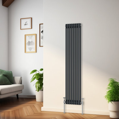 Rinse Bathrooms Traditional Radiator Anthracite Vertical Double Column Cast Iron Radiators Tall Central Heating 1500X380mm from B&Q
