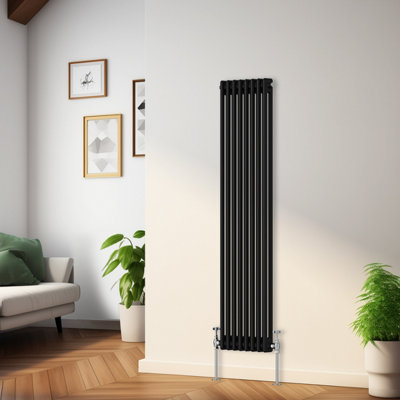 Rinse Bathrooms Traditional Radiator Black Vertical Double Column Cast Iron Radiators Tall Central Heating 1500X380mm from B&Q