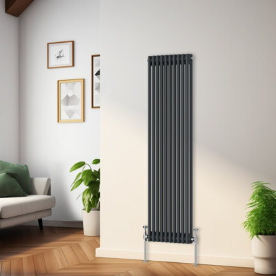 Rinse Bathrooms Traditional Radiator Anthracite Vertical Double Column Cast Iron Radiators Tall Central Heating 1500X470mm from B&Q