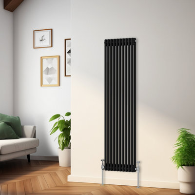Rinse Bathrooms Traditional Radiator Black Vertical Double Column Cast Iron Radiators Tall Central Heating 1500X470mm from B&Q