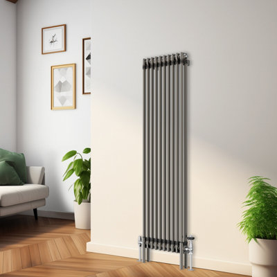 Rinse Bathrooms 1500X470mm Raw Metal Vertical Column Radiator Double Traditional Cast Iron Style Bathroom Radiator from B&Q