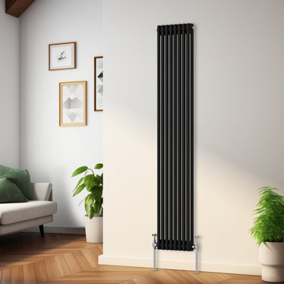 Rinse Bathrooms Traditional Radiator Black Vertical Double Column Cast Iron Radiators Tall Central Heating 1800X380mm from B&Q