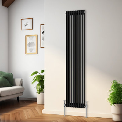Rinse Bathrooms Traditional Radiator Black Vertical Double Column Cast Iron Radiators Tall Central Heating 1800X470mm from B&Q