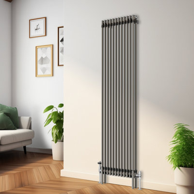 Rinse Bathrooms 1800X560mm Raw Metal Vertical Column Radiator Double Traditional Cast Iron Style Bathroom Radiator from B&Q