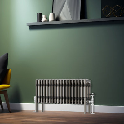 Rinse Bathrooms 300X832mm Raw Metal Horizontal 3 Column Radiator Traditional Cast Iron Style Bathroom Radiator Central Heating from B&Q