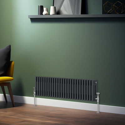 B&Q -  Traditional Radiator Anthracite Horizontal Triple Column Cast Iron Radiators Central Heating 300X1192mm