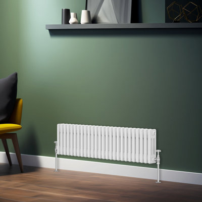 B&Q -  Traditional Radiator White Horizontal Triple Column Cast Iron Radiators Central Heating 300X1192mm