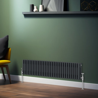 B&Q -  Traditional Radiator Anthracite Horizontal Triple Column Cast Iron Radiators Central Heating 300X1462mm