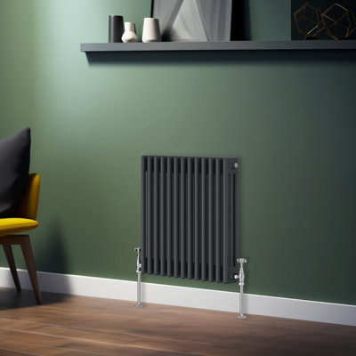 B&Q -  Traditional Radiator Anthracite Horizontal Triple Column Cast Iron Radiators Central Heating 600X607mm