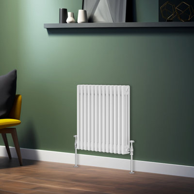 B&Q -  Traditional Radiator White Horizontal Triple Column Cast Iron Radiators Central Heating 600X607mm
