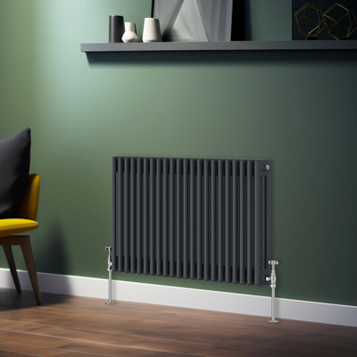 B&Q -  Traditional Radiator Anthracite Horizontal Triple Column Cast Iron Radiators Central Heating 600X1012mm