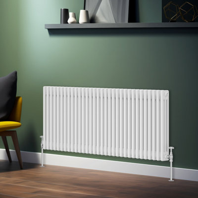 B&Q -  Traditional Radiator White Horizontal Triple Column Cast Iron Radiators Central Heating 600X1462mm