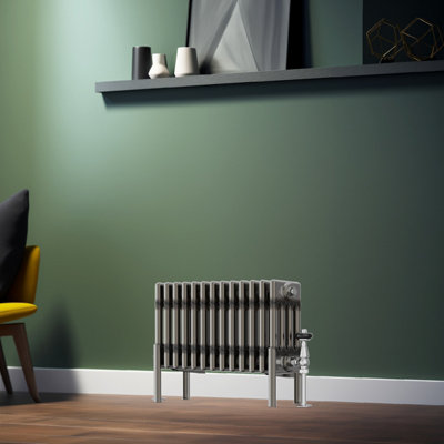 Rinse Bathrooms 300X605mm Raw Metal Horizontal 4 Column Radiator Traditional Cast Iron Style Bathroom Radiator Central Heating from B&Q