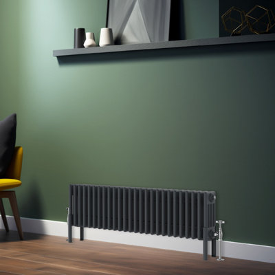 Rinse Bathrooms Traditional Radiator 300X1190mm Anthracite Horizontal 4 Column Cast Iron Radiators Heater Central Heating from B&Q