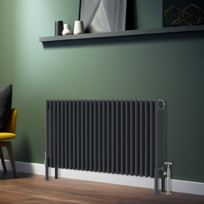 B&Q -  Traditional Radiator 600X1190mm Anthracite Horizontal 4 Column Cast Iron Radiators Heater Central Heating