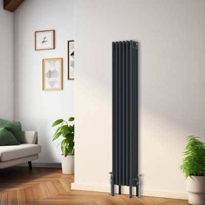 B&Q -  Traditional Radiator 1500X290mm Anthracite Vertical 4 Column Cast Iron Radiators Central Heating Heater Rads