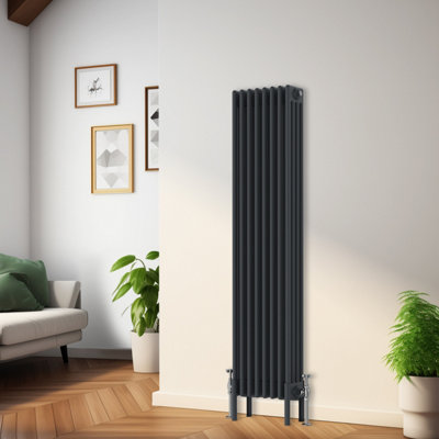 Rinse Bathrooms Traditional Radiator 1500X380mm Anthracite Vertical 4 Column Cast Iron Radiators Central Heating Heater Rads from B&Q