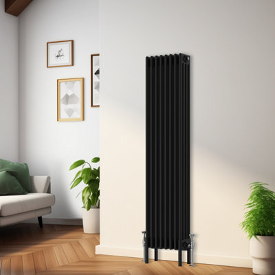Rinse Bathrooms Traditional Radiator 1500X380mm Black Vertical 4 Column Cast Iron Radiators Central Heating Heater Rads from B&Q